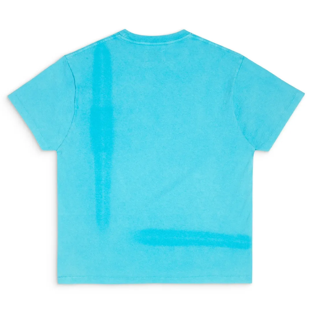 GALLERY DEPT. VINTAGE LOGO PAINTED TEE/Turquoise washed and distressed VINTAGE LOGO retro English pocket short sleeves lake blue S-XL ready-to-wear dyeing, hand-sewn and smeared with horseradish and fried with salt, very heavy industry, manufacturing dark and light fading technology, hand-splashed ink graffiti, genuine acrylic material